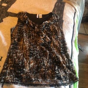 Sleeveless animal, print, lace ruffled top